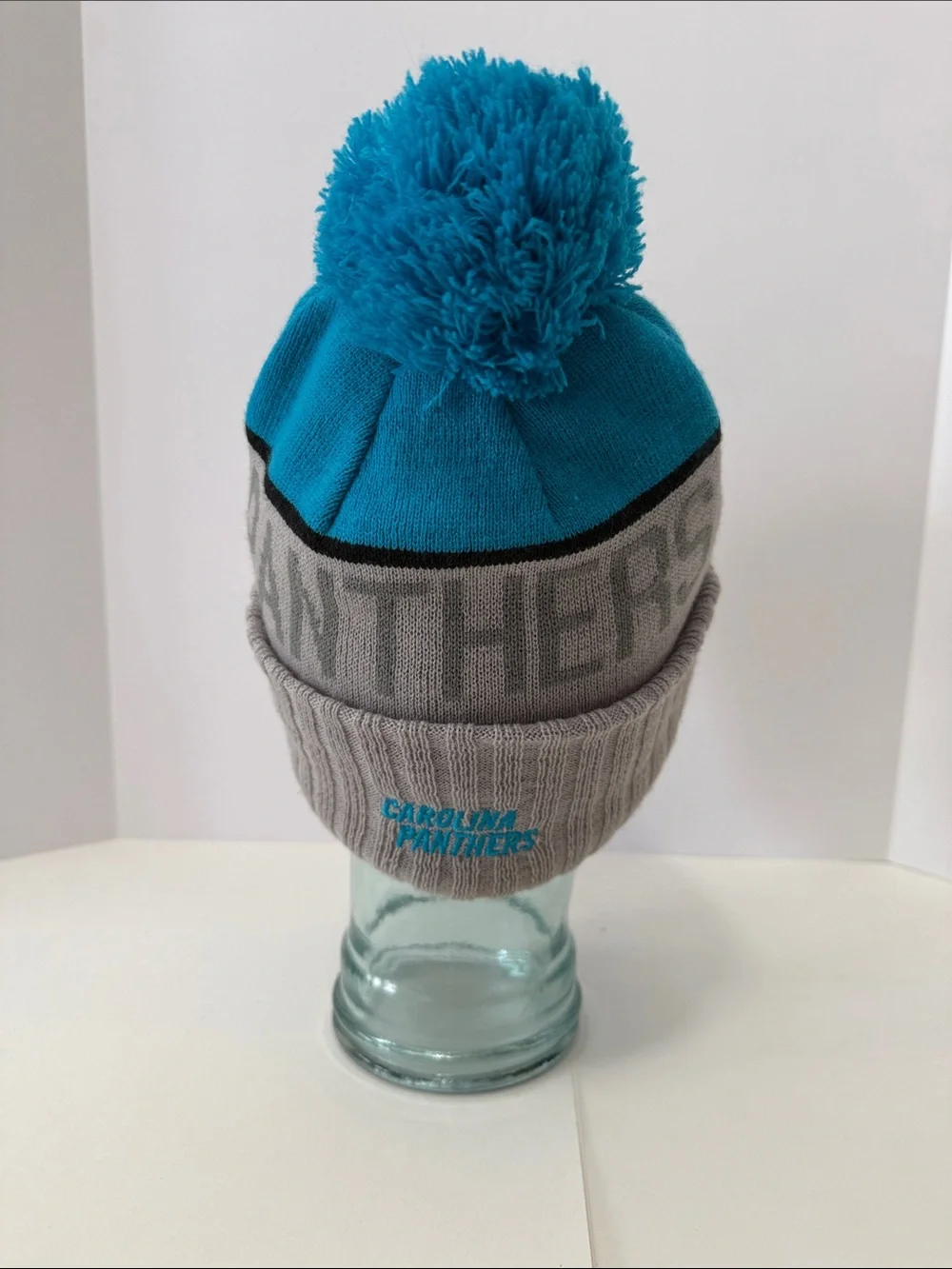 New Era Carolina Panthers NFL Gray and Teal Pom Beanie